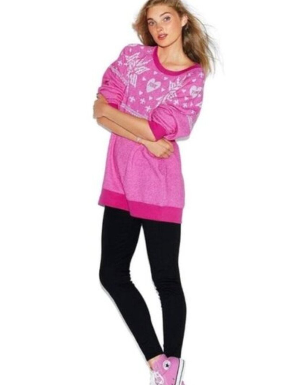 Victoria's Secret PINK | Lavender Fair Isle Snowflake Crew Sweater | Size Small